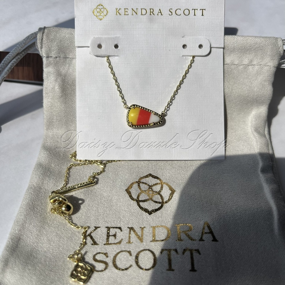 ✨🎃New Kendra Scott Candy Corn Gold Plated Necklace in Candy Corn Magnesite👻🍬